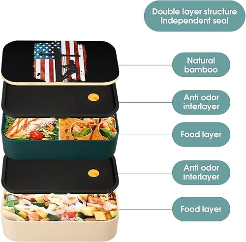 Miniatura 3 de Lineman - Fiambrera Bento con cable eléctrico de la bandera estadounidense, a prueba de fugas, contenedor de alimentos con 2 compartimentos para
