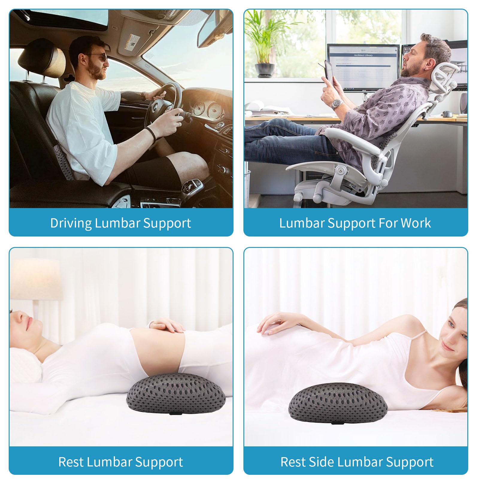 Cuscino Lombare Memory Foam - Per Auto E Ufficio, Grigio, Traspirante, Cinghie Regolabili - Foto 2