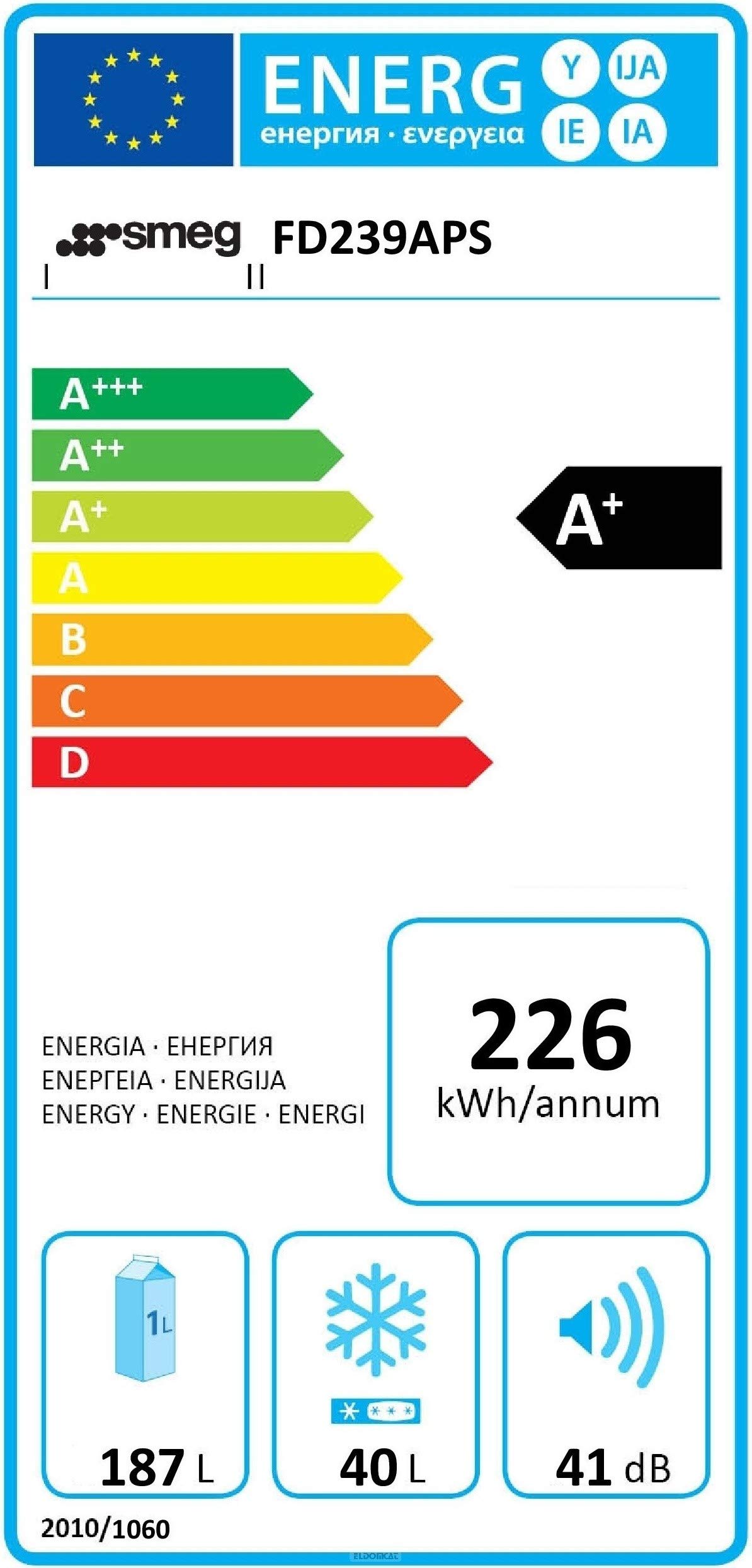 Smeg FD239APS - Frigorifero congelatore 227L, A+, argento (227 l, 41 dB, 2 kg/24h, A+, argento)