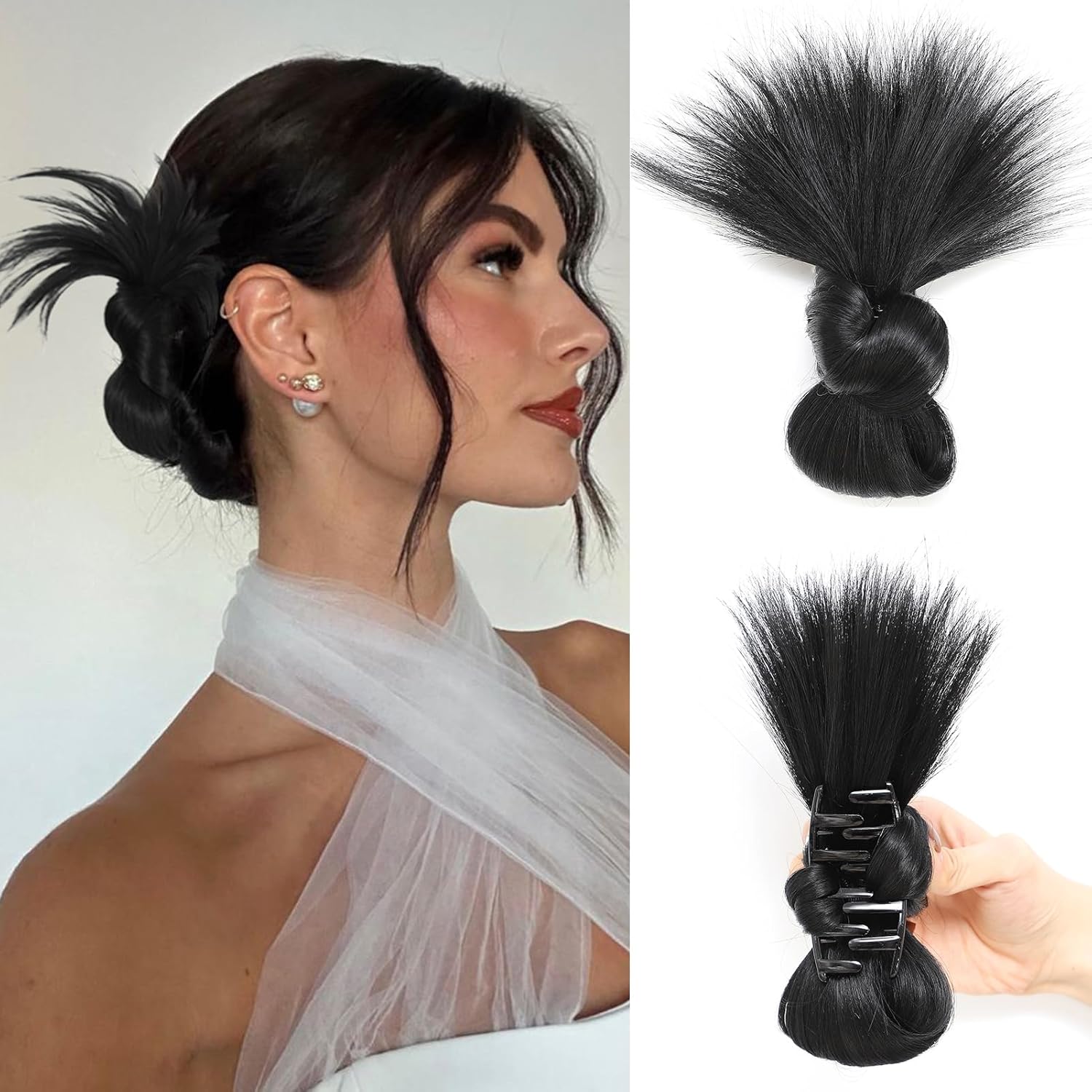 Messy Bun Hair Piece – Clip-On Feathered Bun Hair Pieces for Women Synthetic Sick Back Bun Hair Extension Natural Looking Fake Hair Clips Volumizing Straight Bun Extension (Black) Messy Bun Hair Piece – Clip-On Feathered Bun Hair Pieces for Women Synthetic Sick Back Bun Hair Extension Natural Looking Fake Hair Clips Volumizing Straight Bun Extension (Black)