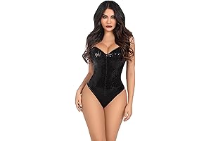 Womens 2 Pc Sequin-Embellished Bodysuit with Boned Straps and Snap Crotch