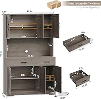 Vista 3 de HOSTACK Armario de despensa de 71 pulgadas con estación de carga, armario alto de almacenamiento de despensa de cocina con soporte para microondas