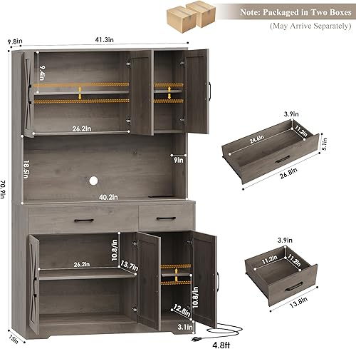Miniatura 3 de HOSTACK Armario de despensa de 71 pulgadas con estación de carga, armario alto de almacenamiento de despensa de cocina con soporte para microondas,