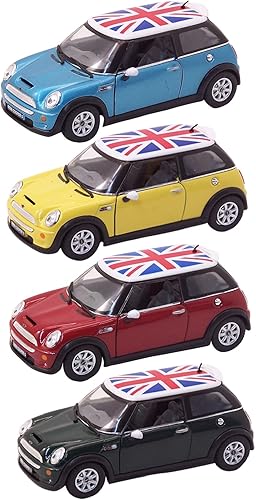KiNSMART - Mini Cooper S 5" Coche de juguete modelo de metal fundido a presión a escala 1:28 (Bandera Británica Roja)