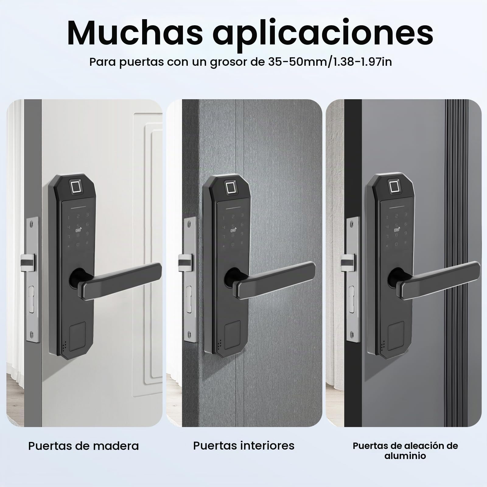 Cerradura de puerta con huella dactilar en negro, cerradura electrónica con huella dactilar, cerradura inteligente táctil, con huella dactilar y entrada por teclado, para apartamentos, hoteles
