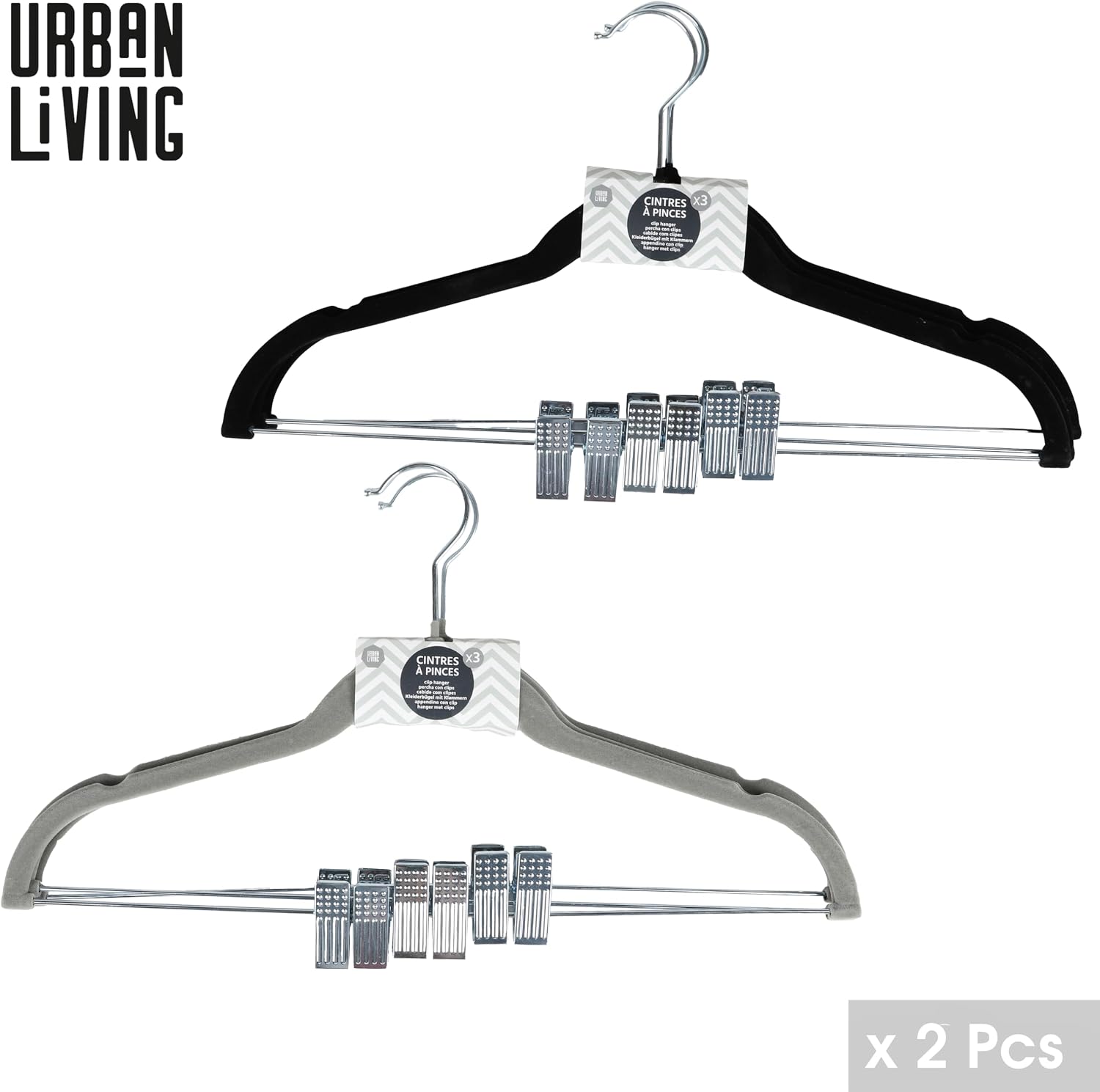The Felt Coat Hanger with Pegs, 2, Grey & Black, Pack of 3