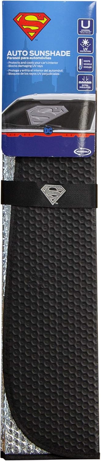 Plasticolor 003883R01 Superman DC Comics Logo Black Matte Finish Car Truck or SUV Front Windshield Sunshade