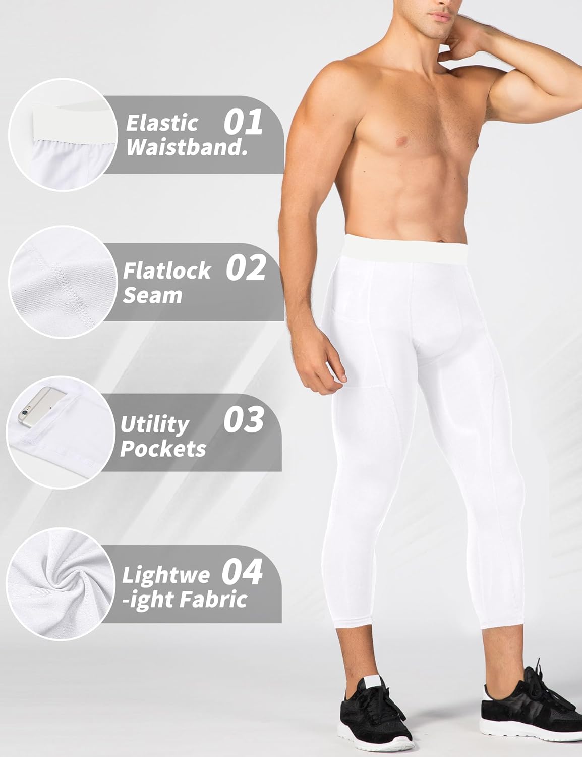 SPVISE 3 Pack Men's 3/4 Compression Pants Dry Fit Athletic Capri Leggings Gym Tights Sports Base Layer for Basketball Running