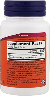 NOW Vitamin B-1 (thiamine) 100mg, 100 Tablets (Pack of 4)