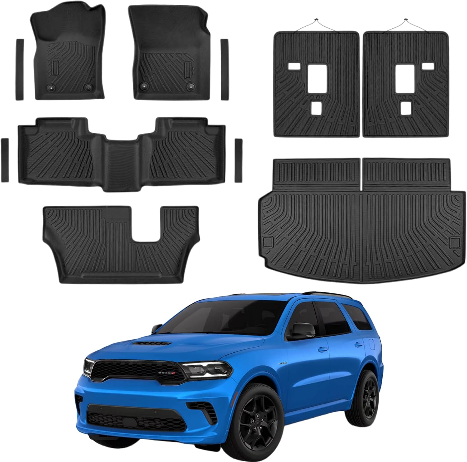 Floor Mats For Dodge Durango 2016-2026 (7 Seat), 11 Pcs TPE Custom Car Mat All Weather Floor Mats & Cargo Liner for Dodge Durango 2016 2017 2018 2019 2020 2021 2022 2023 2024 2025 2026