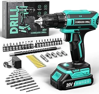 Taladro Atornillador Batería, 20V Atornillador Electrico, 25+1 Ajuste de Par, 42Nm Taladro Inalámbrico, LED Luz, juego de Accesorios de Taladro Bateria de 56 Piezas Para Bricolaje, Azul