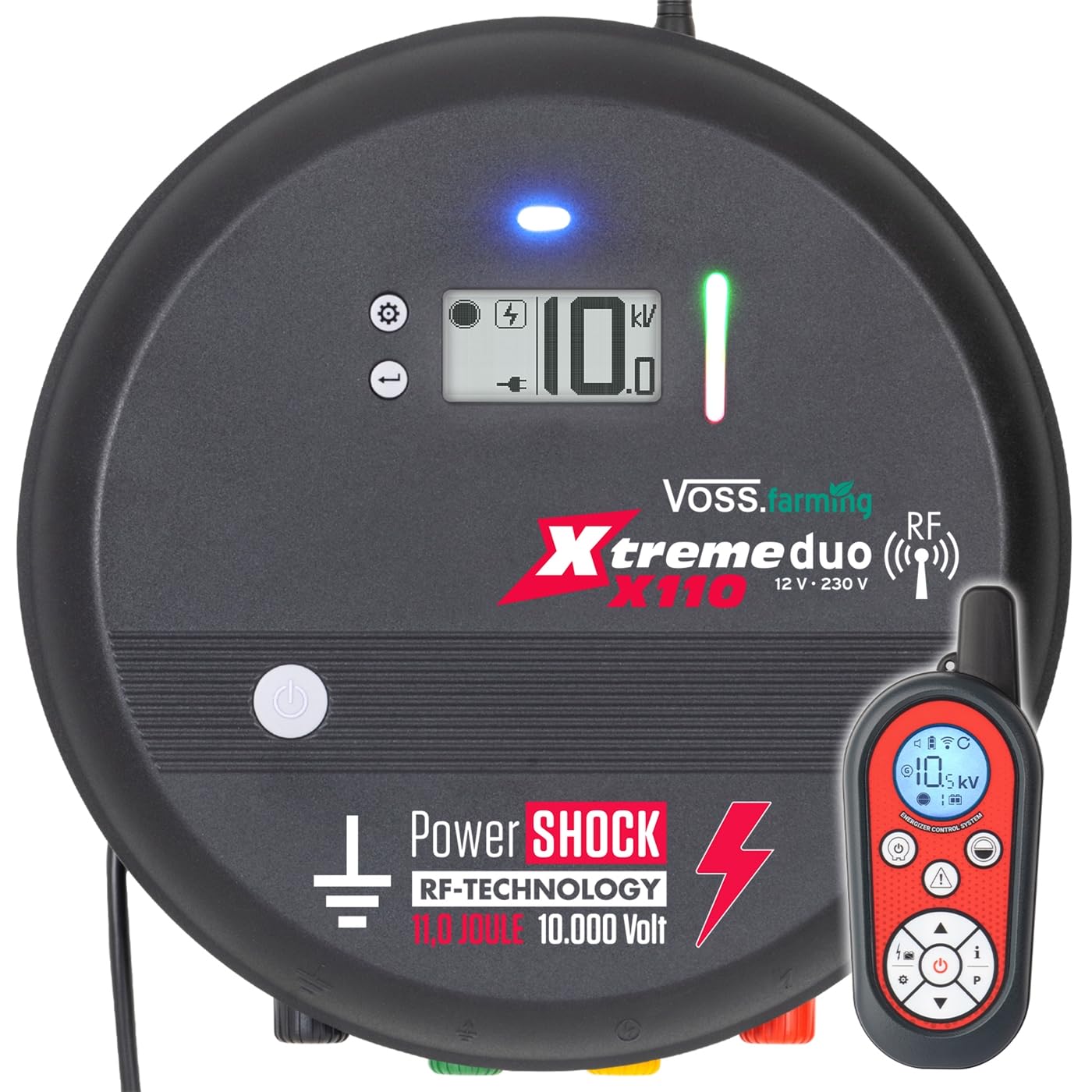 VOSS.farming Weidezaungerät Xtreme Duo X110 RF, 12V/230V, 11J, für Profis, sehr stark, mit Fernbedienung