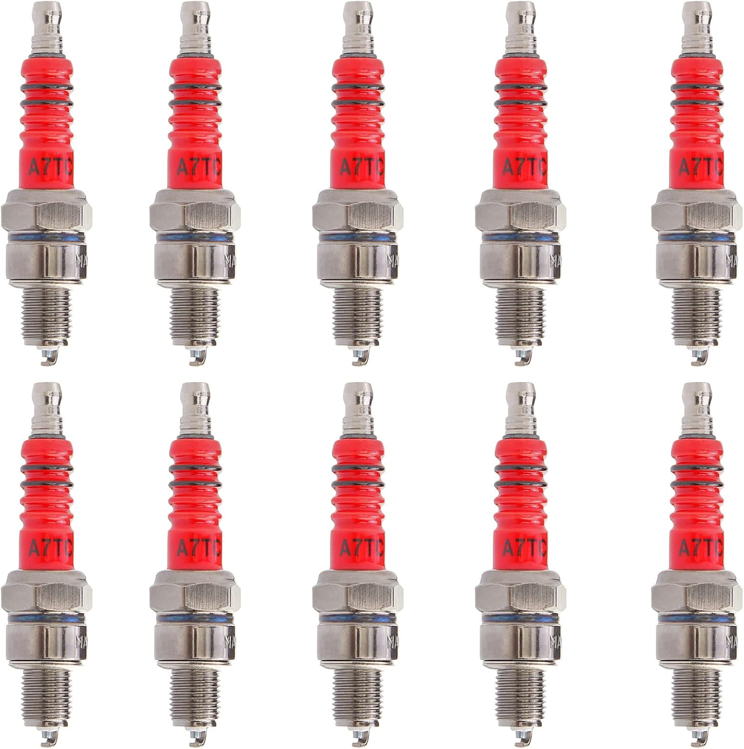 10 Pcs A7TC Spark Plug Compatible with GY6 50cc-90cc 110cc 125cc 150cc Motorcycle ATV Quad Scooter Go Kart Moped Mini Chopper Buggy Pit Dirt Racing Bike Chinese Coolsport NST BMX AIM-EX Carroll