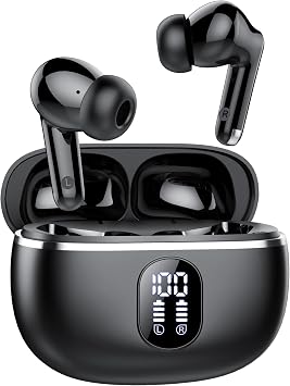 IKT Wireless,Earbuds Bluetooth 5.3 Headphones Bass Stereo,Ear Buds with Noise Cancelling 4 ENC Mic,Dual LED Display,in Ear Headphones,IPX7,50H Playtime Earphones,Android,Pad,Sports,Workout