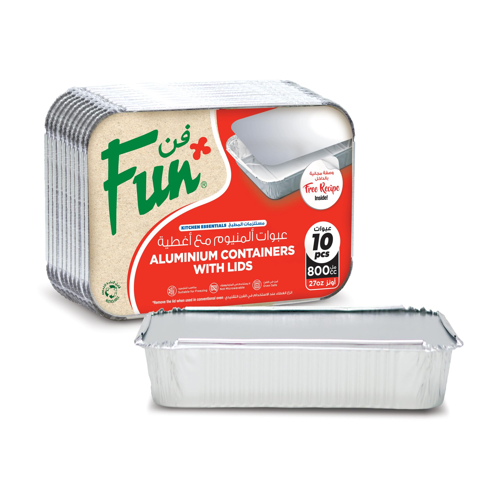 Fun Aluminium Containers with Lids 800Cc (Pack of 10) – Leakproof Food Storage Containers, Durable for Meal Prep, Lunch, and Kitchen Use