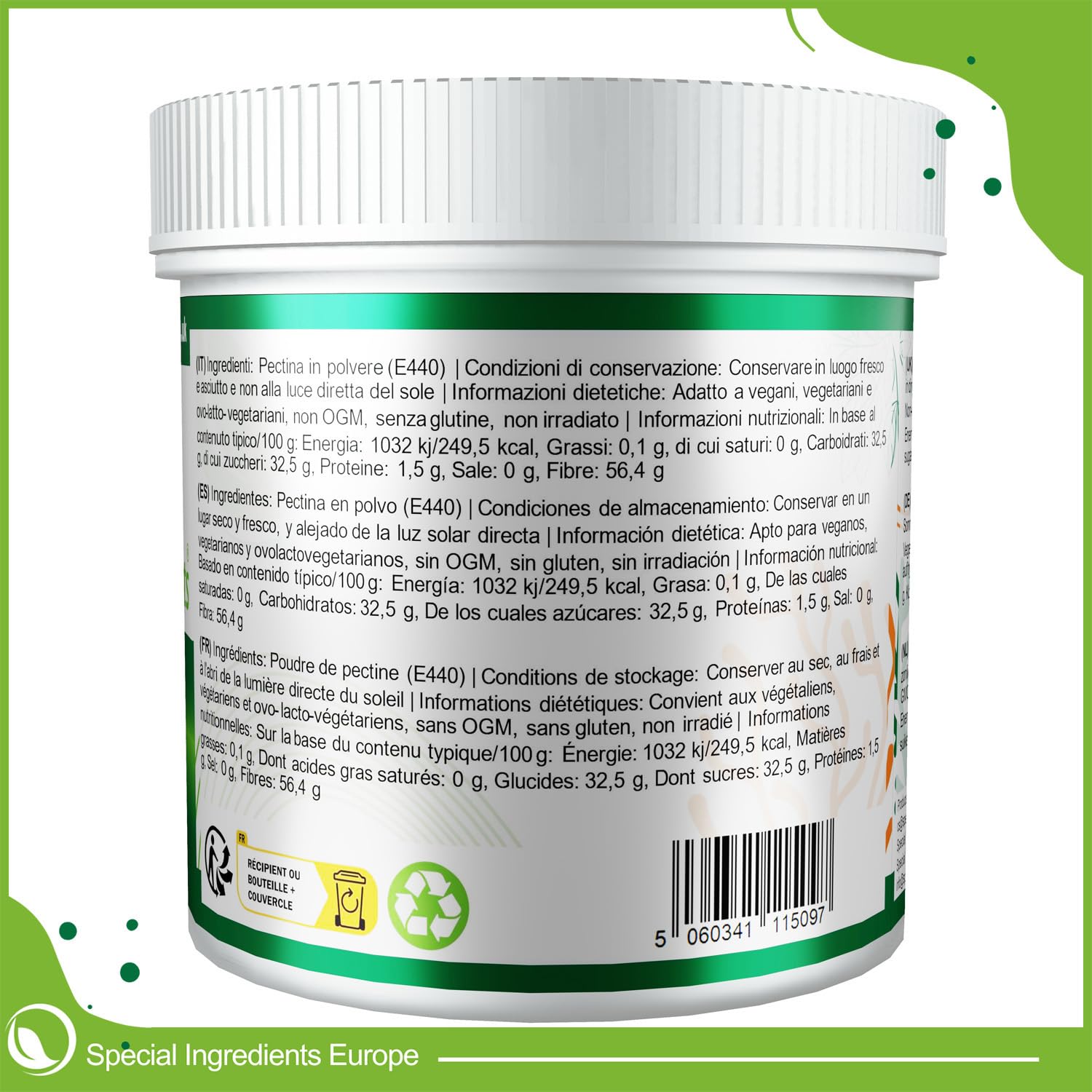 Special Ingredients Pectine en poudre 250g - Idéal pour confiture, marmelade, chutney & gelée de fruits - Agent liant & épaississant - Convient aux vegans & végétariens