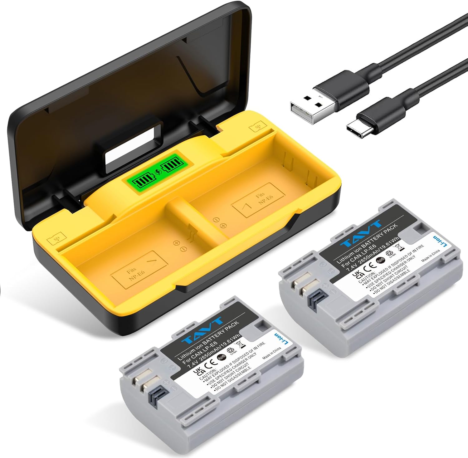 2-Pack 2650mAh LP-E6 Battery & PD20W Fast Charger+SD Card Slots – Compatible with Canon EOS R5, R6, R7, 5D (II/III/IV), 5DS, 5DS R, 6D, 7D, 60D-90D, XC10