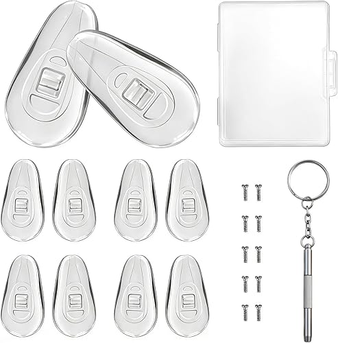 PTSLKHN 5 Pairs of Eyeglass Nose Pads, Upgraded 15x8mm Soft Silicone Air Chamber Eyeglasses Nose Pads, Screw-in Glasses Nose Pad Replacement Kit.