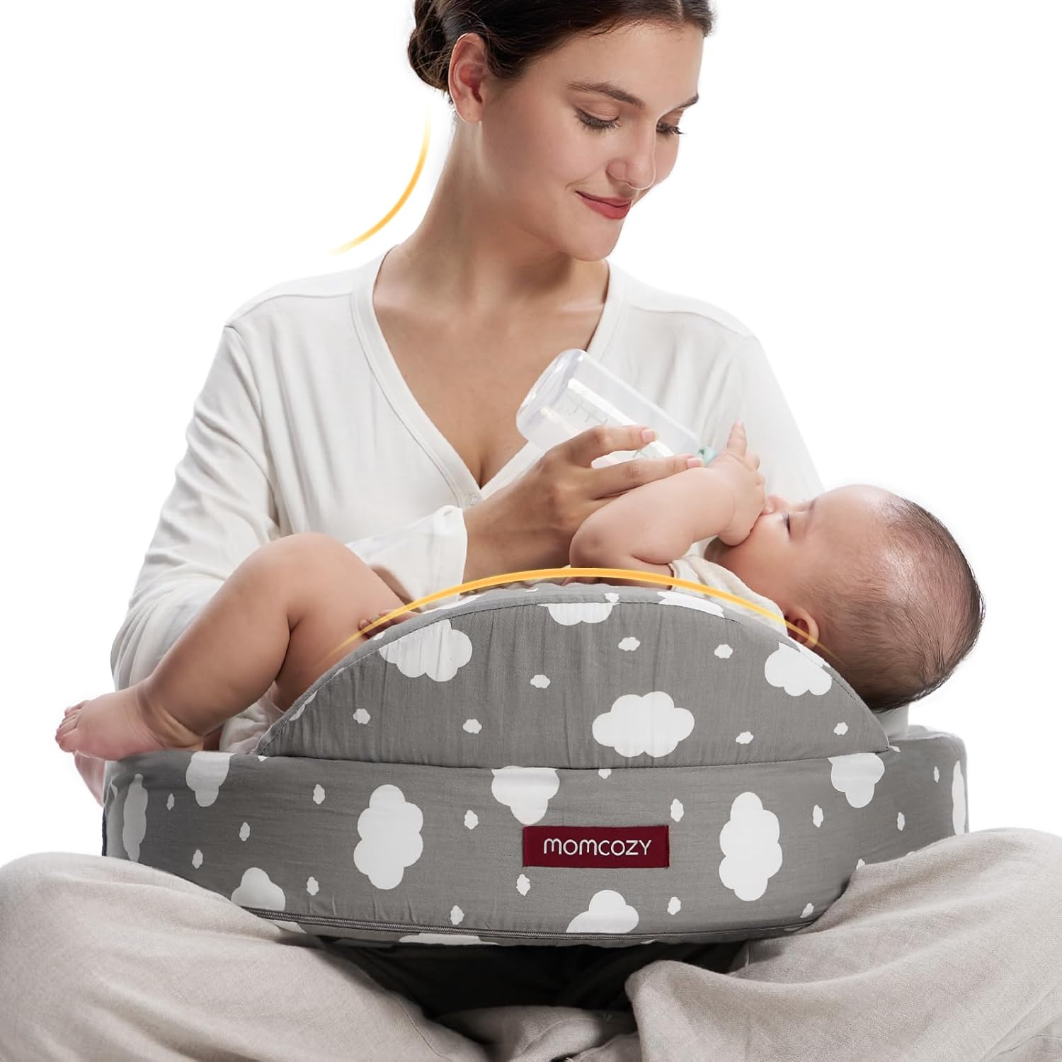 Momcozy Innovative Safety Guard Nursing Pillow - Firm & Springy Memory Foam - Stable, Ergonomic Support & Comfort - Wider Breastfeeding Cushion, Adjustable, Removable Cover, Baby Safety Certified