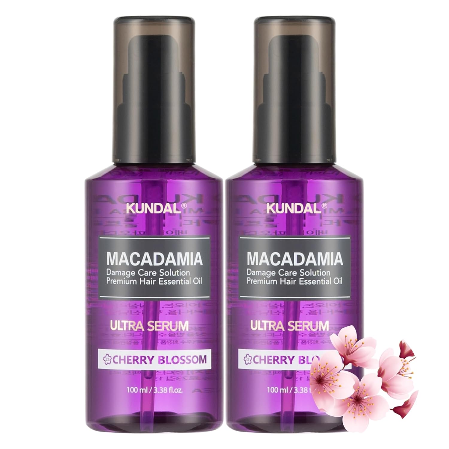 KUNDAL Intense Repair Quick Damaged Care Hair Serum [Cherry Blossom] – Premium Hair Essential Oil, Natural Ingredients, Deep Nourishment. 200ml (100ml x2ea) 6.76 fl. oz