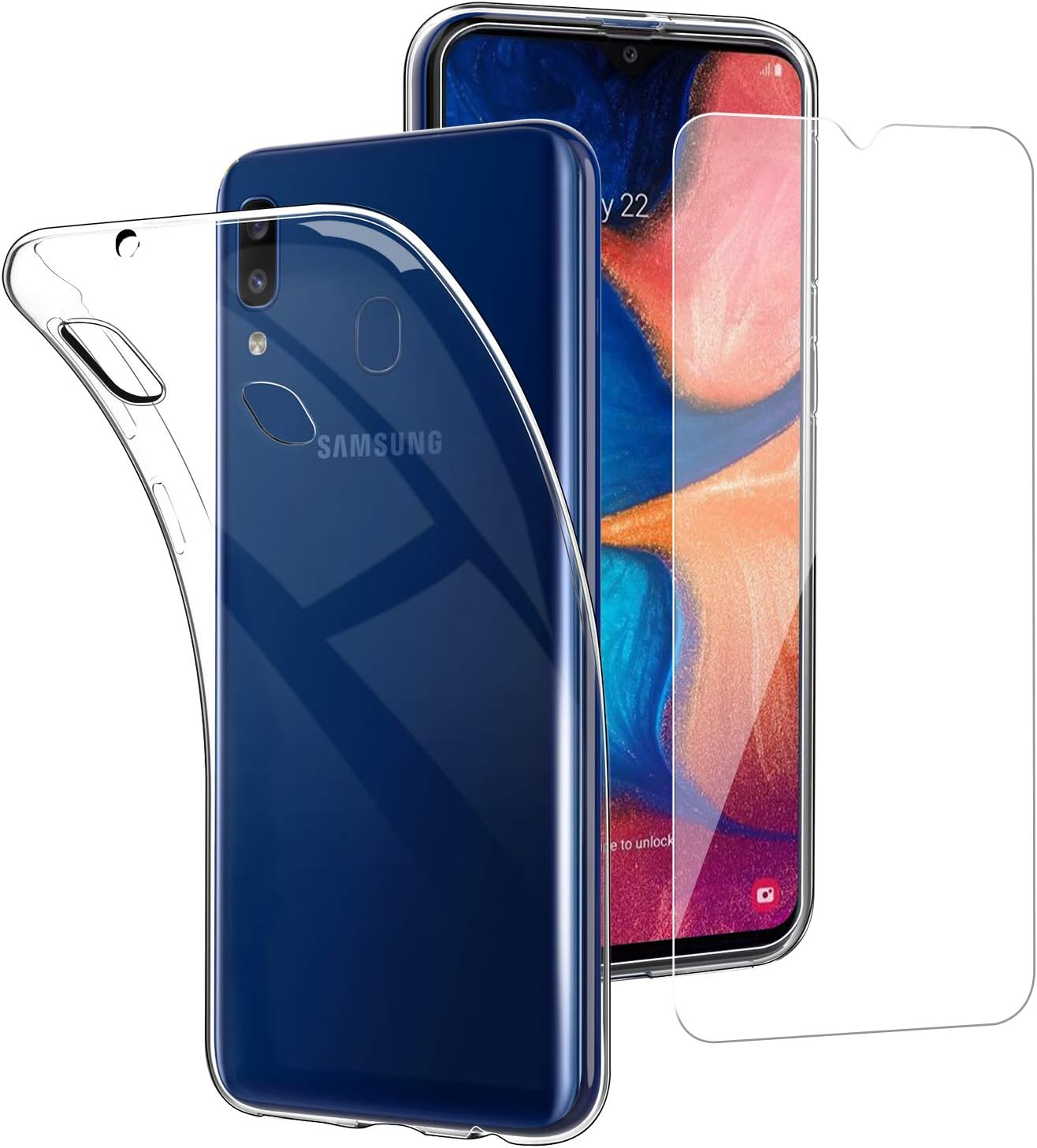 Simpeak Case and Screen Protector Compatible with Samsung A20E, Silicone thin Protective Phone Case and Glass Film clear Screen Protector