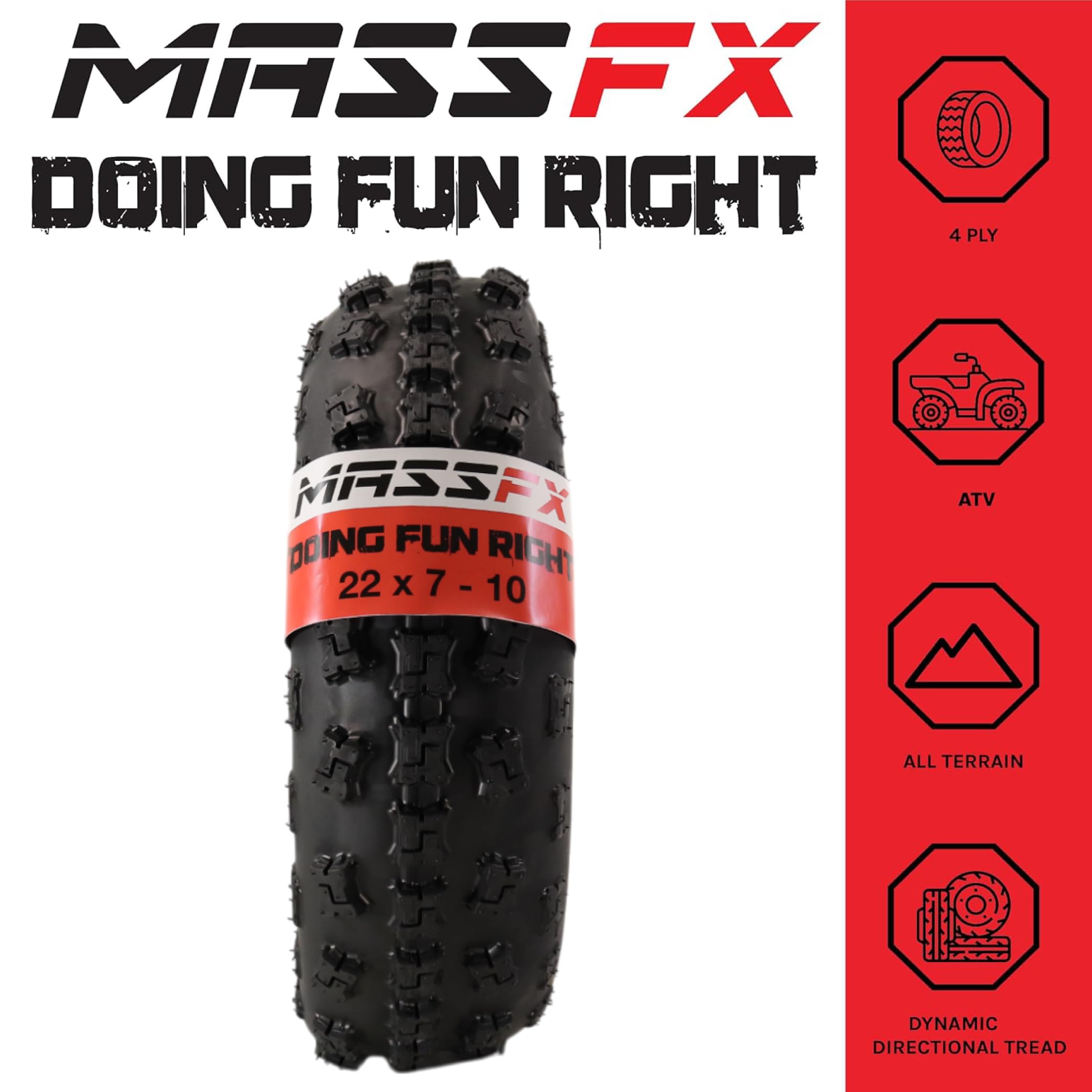 MASSFX Sport ATV Front Tires - 22x7-10, 4-Ply, 1/2" Tread Depth, All-Season, 2-Pack