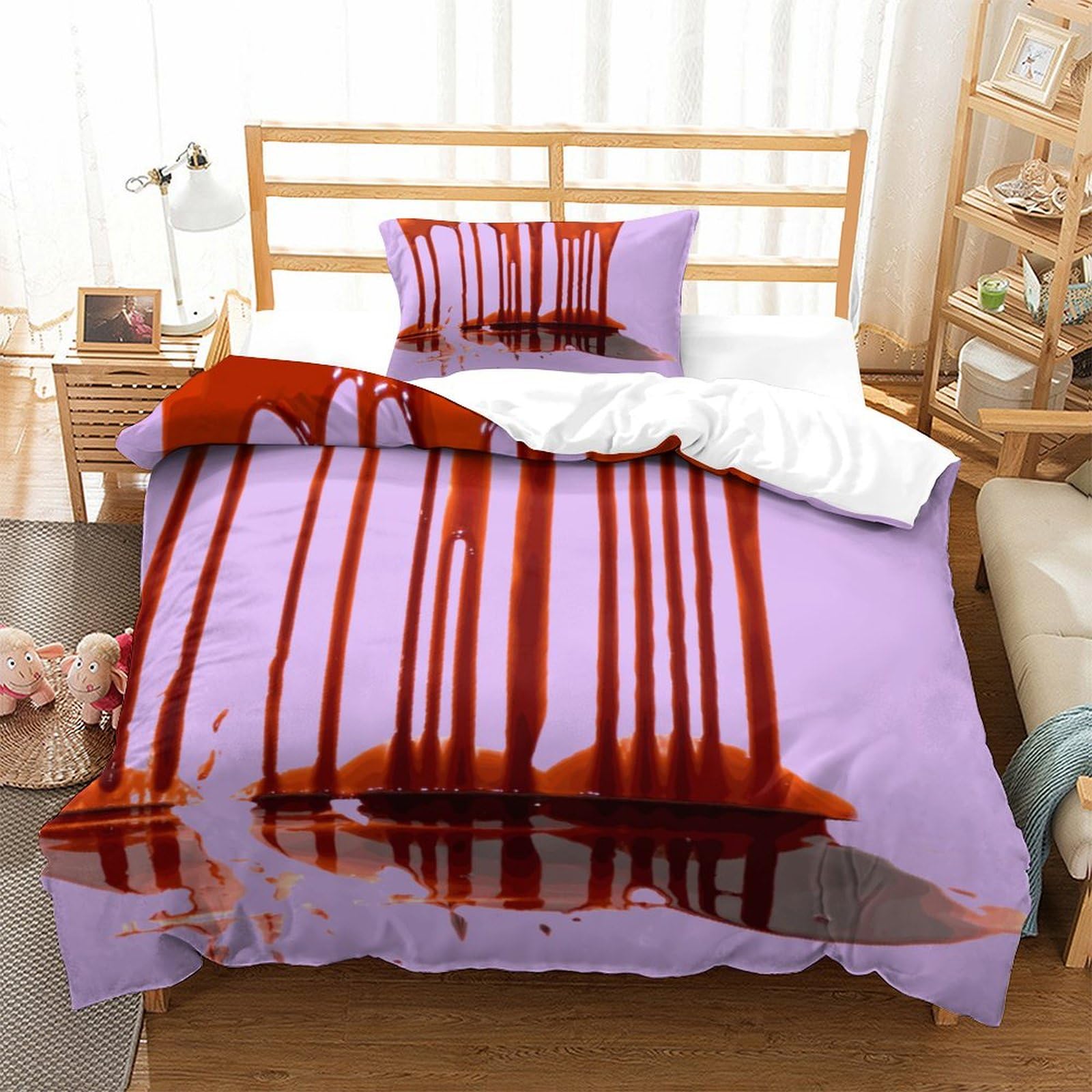 P1s9u7w5y Blood Splash-1 Vivid 3D Printed Fluid Pattern 3Pcs Microfiber Duvet Cover Set Abstract Art Bedding Set Single（135X200cm）