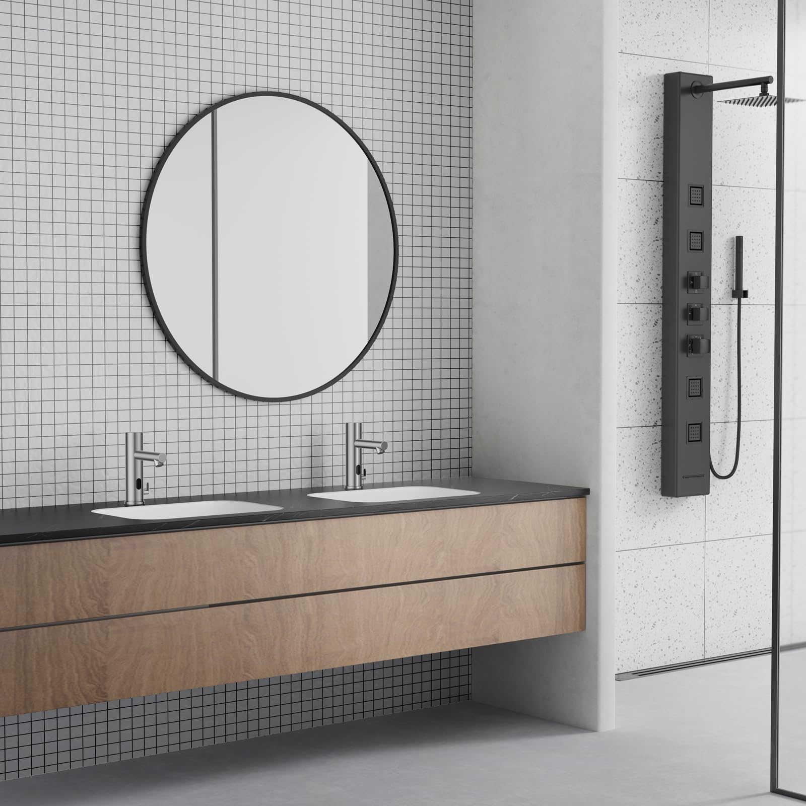 Achelous Rubinetto per lavabo automatico Touchless in acciaio inossidabile, rubinetto per lavabo con sensore a infrarossi a mani libere con controllo della temperatura