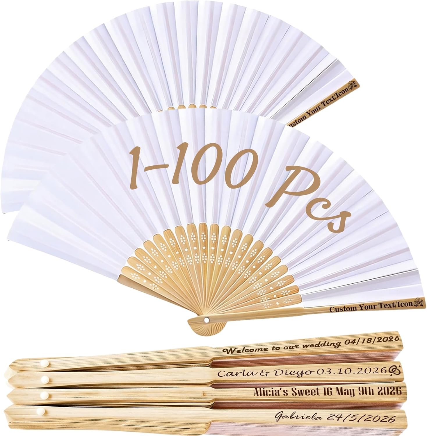 20Pcs Personalized Folding Hand Fans for Wedding Guests Bulk Custom Engraved Bamboo Fabric Handheld Fan Party Favors Bridal Shower Decoration (20)
