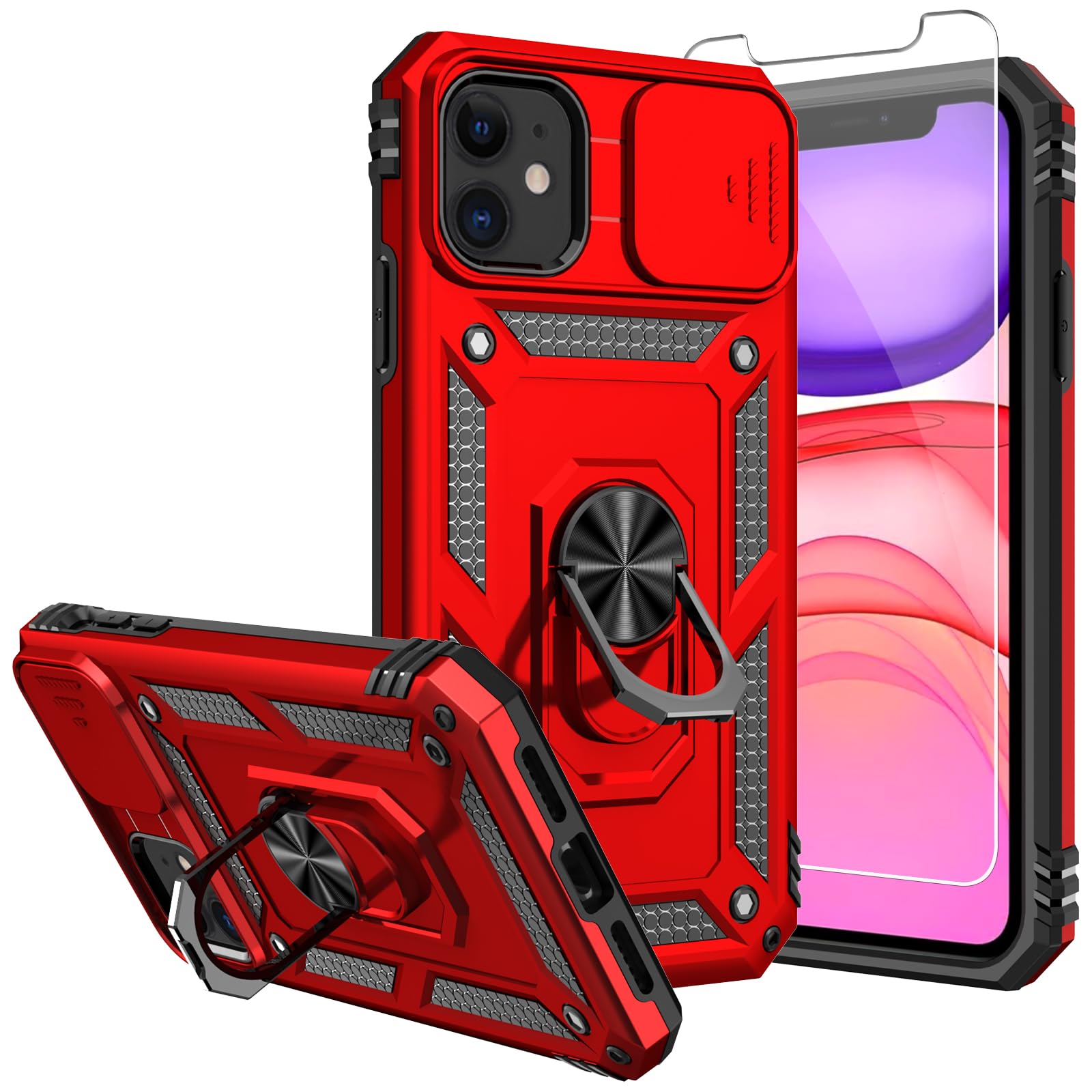 SKTGSLAMY for iPhone 11 Case,with Screen Protectors and Camera Cover,[Military Grade] 16ft.Drop Tested Cover with Magnetic Kickstand Protective Case