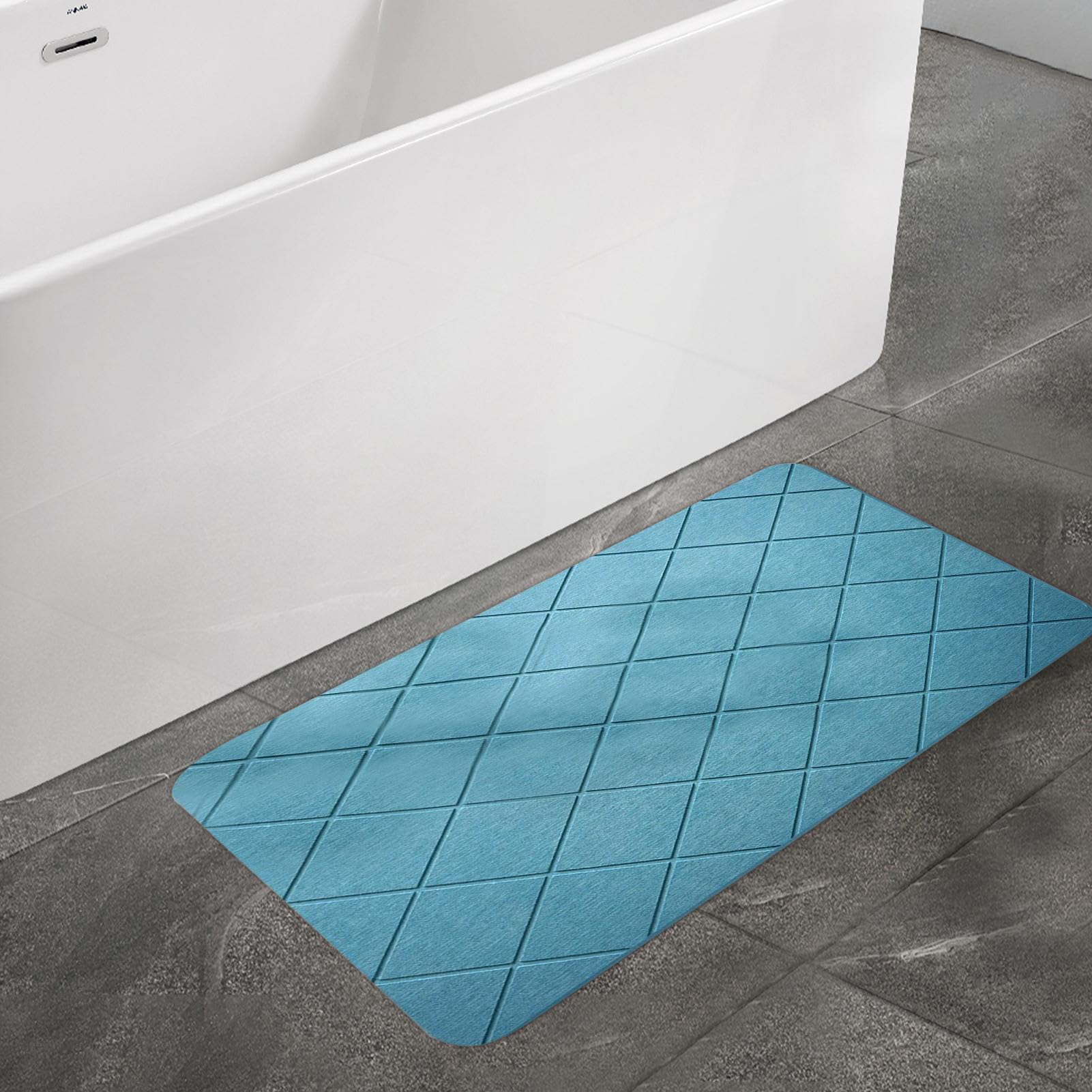 Tappetino da bagno in terra di diatomee, assorbe l'acqua, design geometrico ad asciugatura rapida, antiscivolo, per WC, cucina, vasca da bagno, piscina, uso spa, nero, blu, grigio, bianco