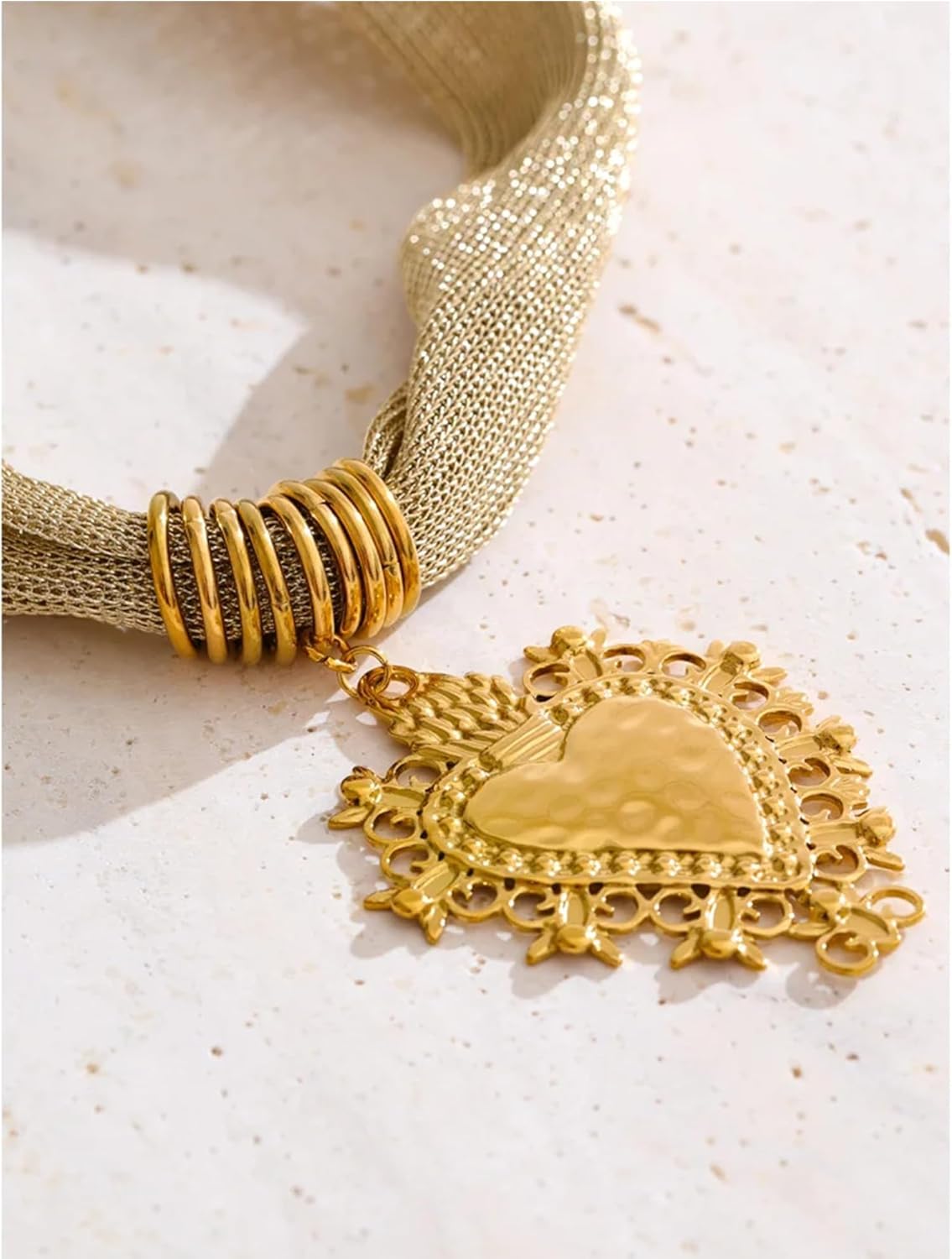 Mchic Statement Necklace for Women Trendy: Sparkly Mesh Fabric Chain with Dainty Glass Stone Cross or Vintage Heart Pendant Necklace，Adjustable Boho Fashion Gold Jewelry Gifts for Her - Image 7