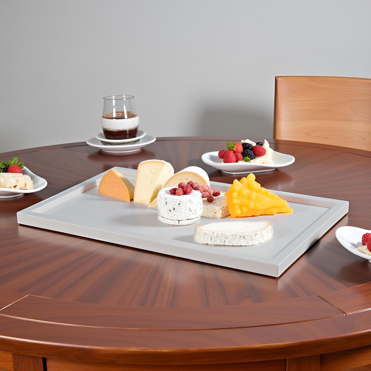 35 x 18 inches High-End Light Luxury Leather Rectangle Oversized Service Tray for Ottoman Tray, Coffee, Food, Family Dinner, Picnic, Party Essentials (Beige, 35 x 18 inch) - Image 3