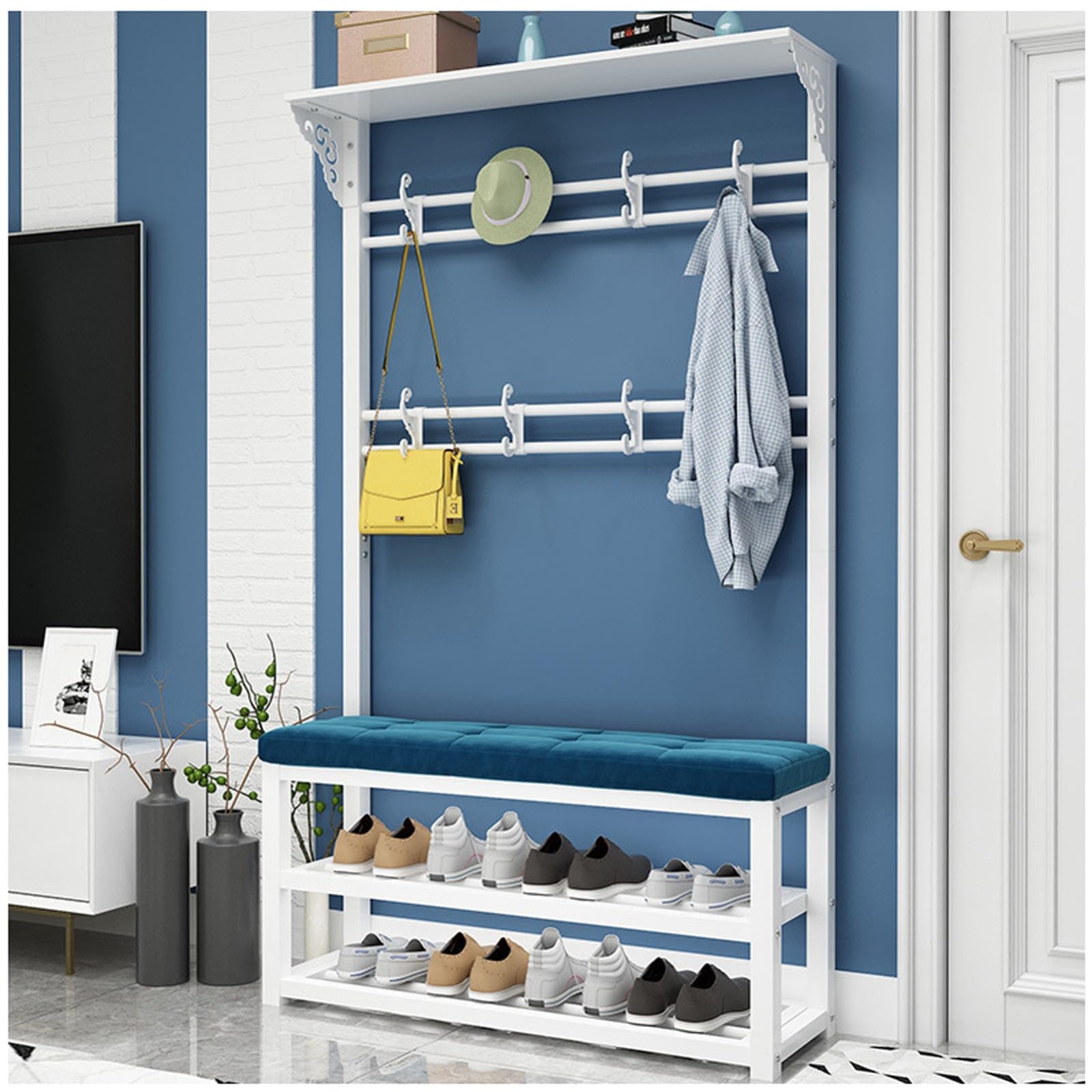 Meuble chaussures entrée 100CM avec porte-manteau intégré et banc pour petit espace