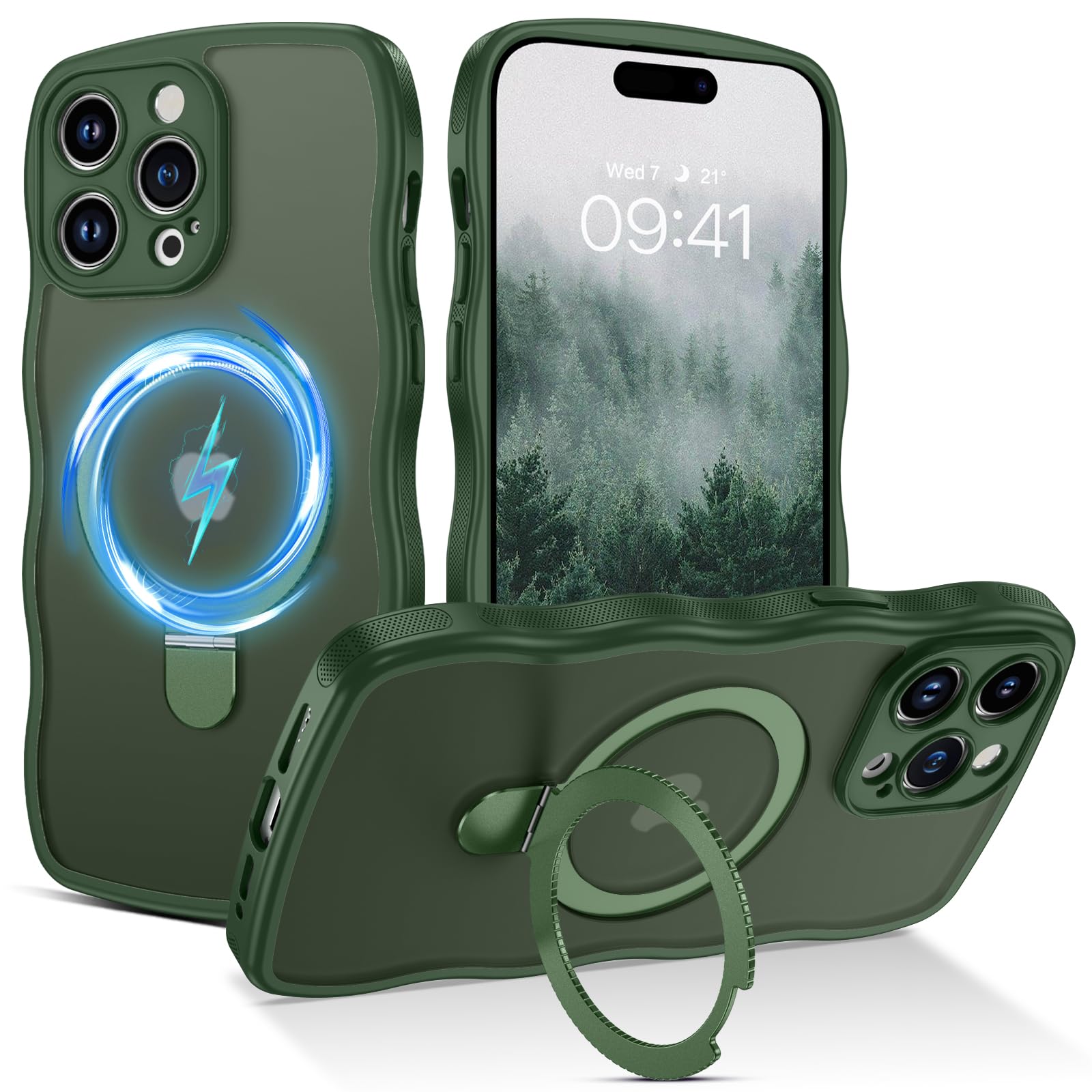 BENTOBEN for Magnetic iPhone 14 Pro Case, [Compatible with Magsafe] [Curly Wave Frame Design] Non-Slip Easier Grip Kickstand Ring Holder Protective