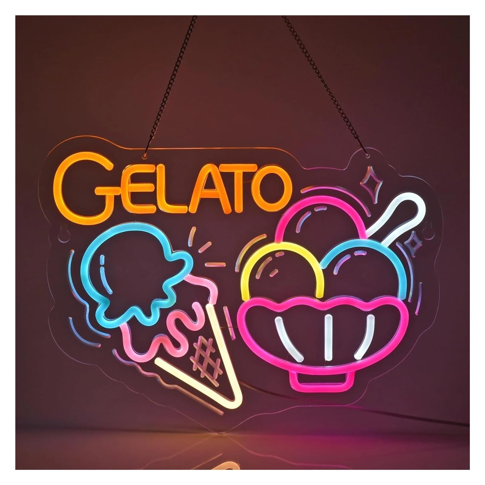 LEMST Signs Lamp Nachos Cheese Waffles Gelato Neon Sign USB Dimmable Neon Light Sign for Restaurant Snack Bar Store Market Wall Decor 40x30cm(D)