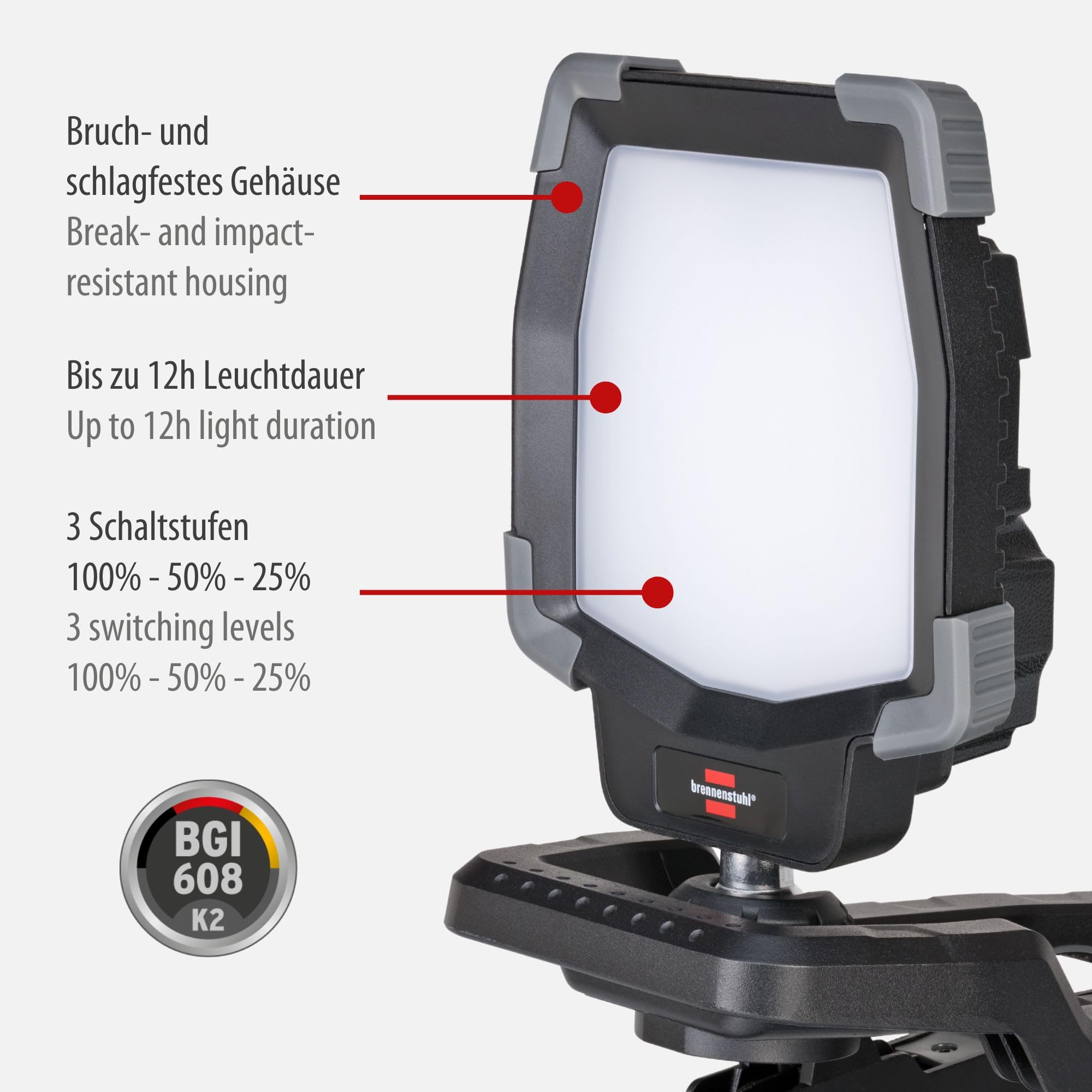 Brennenstuhl lampa robocza CL 4050 MA/Reflektor LED 40W z urządzeniem mocującym (reflektor budowlany LED z USB, Powerbank i funkcją ściemniania, 3800lm, IP65, Engineered in Germany, 1173070020