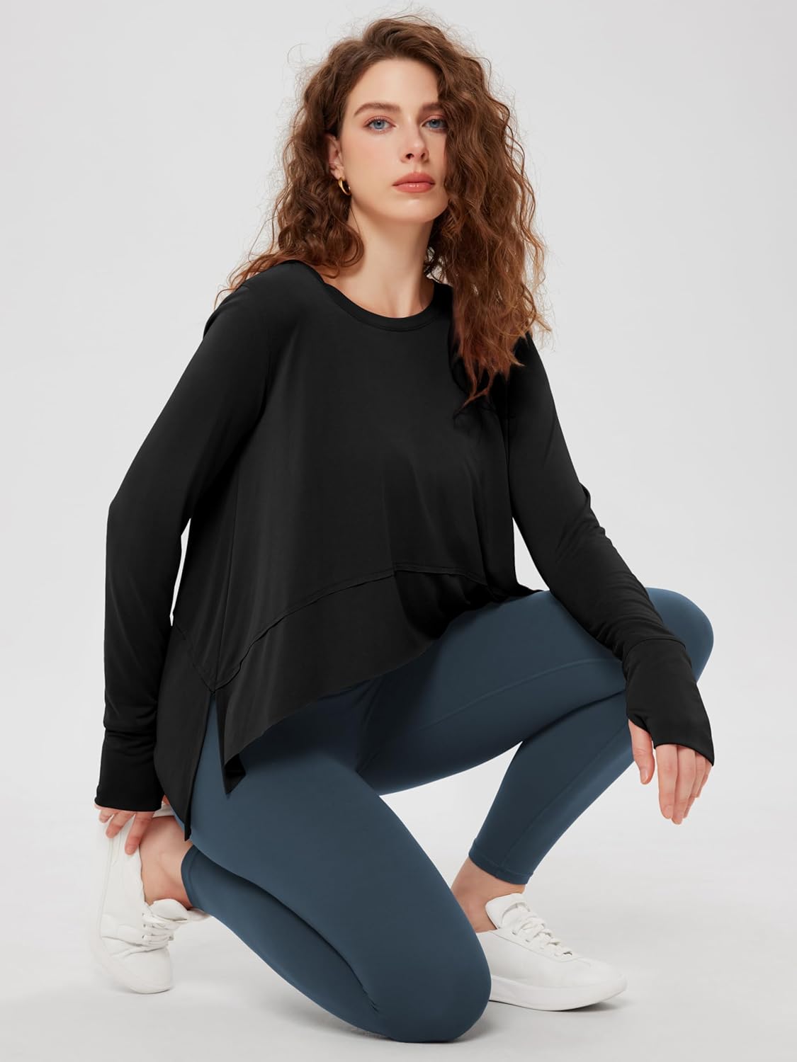 ODODOS Long Sleeve Tee for Women with Thumb Hole Athletic Gym Workout Crop Tops Yoga Shirts