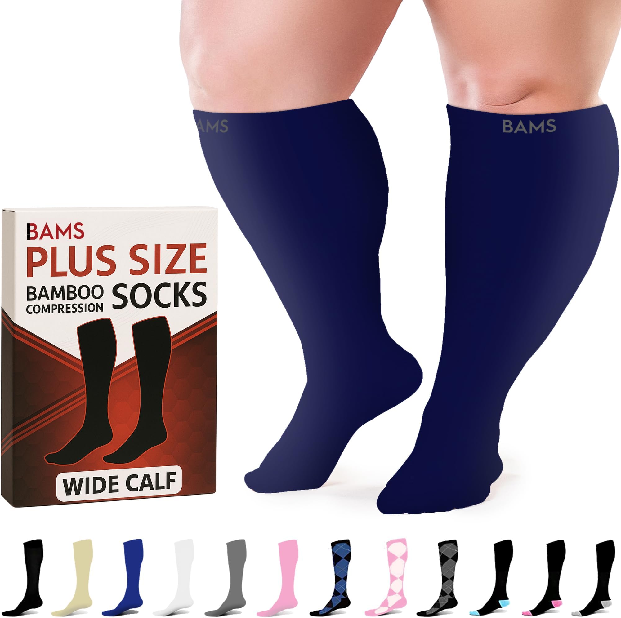 Plus Size Compression Socks Wide Calf XL XXL XXXL – Graduated Knee-High Support, Viscose from Bamboo Easy-On/Easy-Off