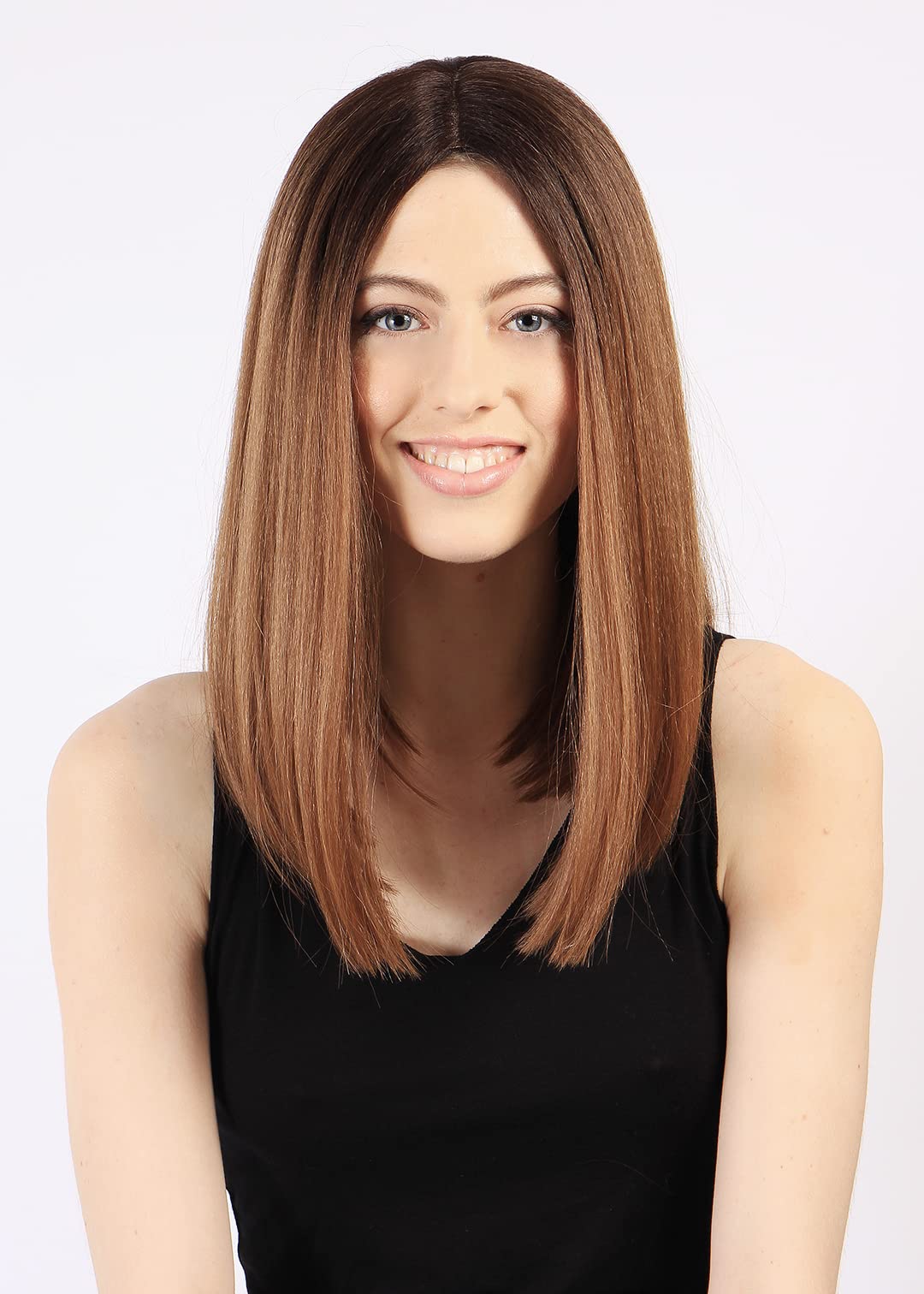 Perruque lace miel mi-longue cheveux japonais pour masquer la repousse facilement - 7