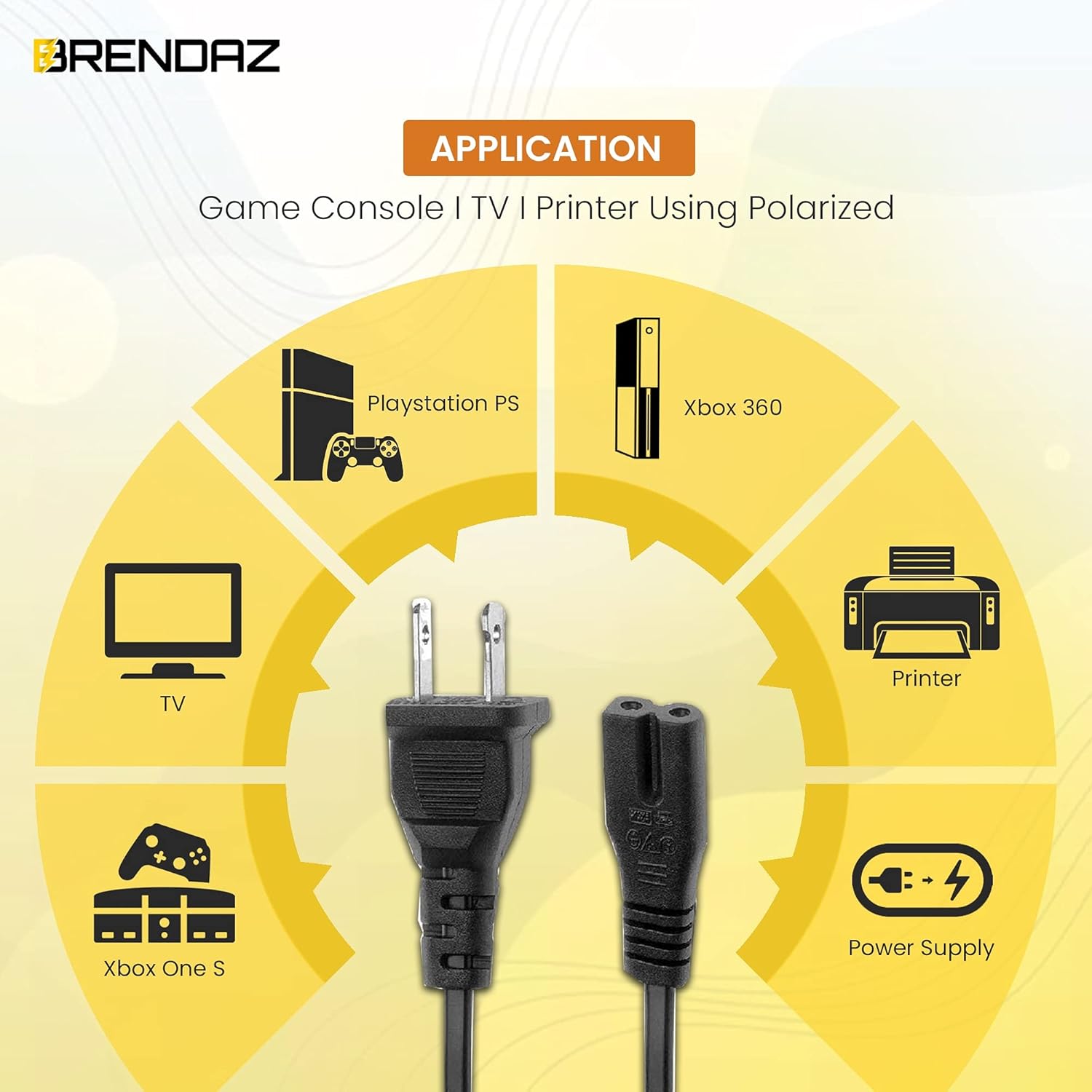 Suреr Bіg Clеаrаnсе! BRENDAZ Premium Quality Polarized Power Cord, 2-Slot Universal Power Cable Compatible with Vizio E-M-Series HDTV, Sharp, Sanyo, Philips, Emerson TV and More, UL Listed Power Cable 125V, 10A (15-feet)
