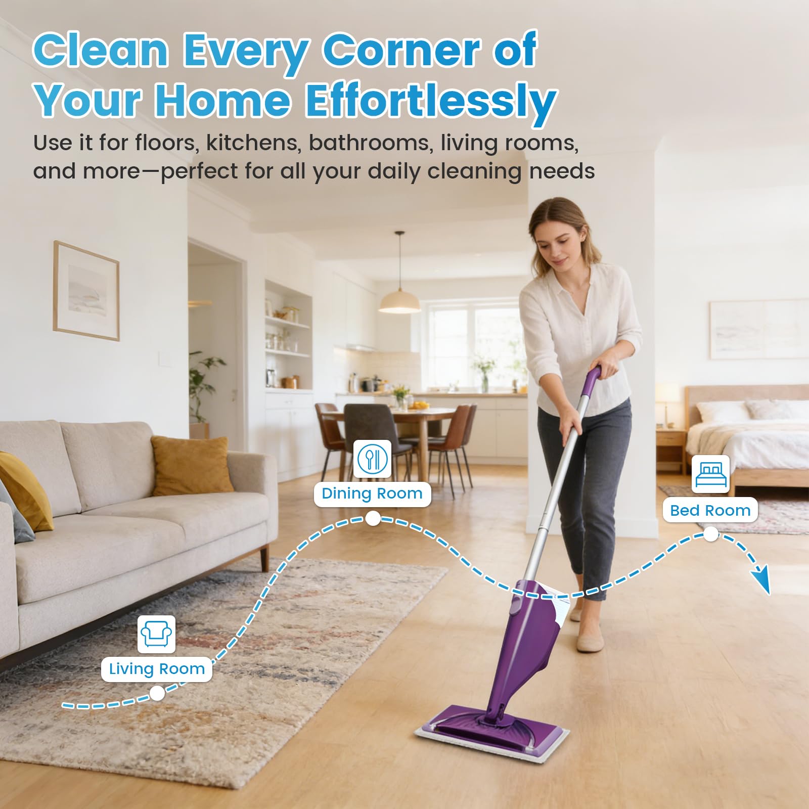 Butelka wielokrotnego napełniania do mopa Swiffer Wet Jet 500 ml / 17 FL OZ, szczelna, HDPE, pusta butelka do czyszczenia z 10 silikonowymi uszczelkami i 1 lejkiem, pielęgnacja drewna i bezpieczna dla
