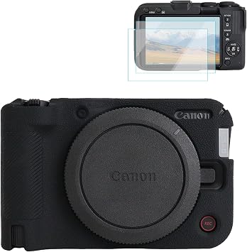 Rieibi Silicone Case for Canon EOS R50 V Camera, Soft Camera Protective Case with 2 Screen Protector for Canon EOS R50V Camera Accessories, Black