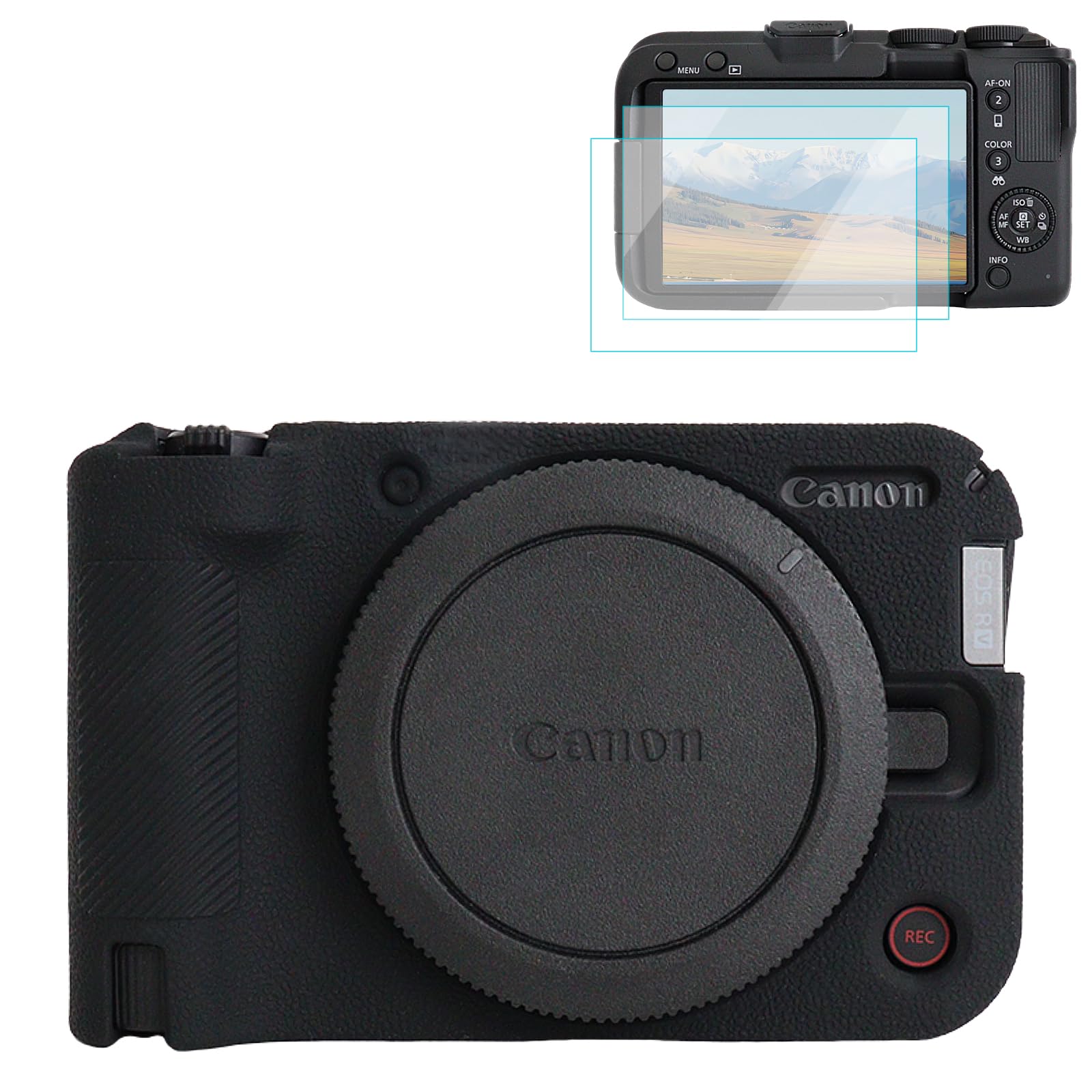 Rieibi Coque en silicone pour appareil photo Canon EOS R50 V, étui de protection souple pour appareil photo Canon EOS R50V avec 2 films de protection d'écran Noir
