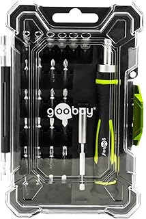 goobay Conjunto de chaves de fendas, 26 peças, com cabo de catraca, 20 pontas e 6 copos de aço S2, extensão magnética e caixa empilhável para reparos e trabalhos de precisão, 77840
