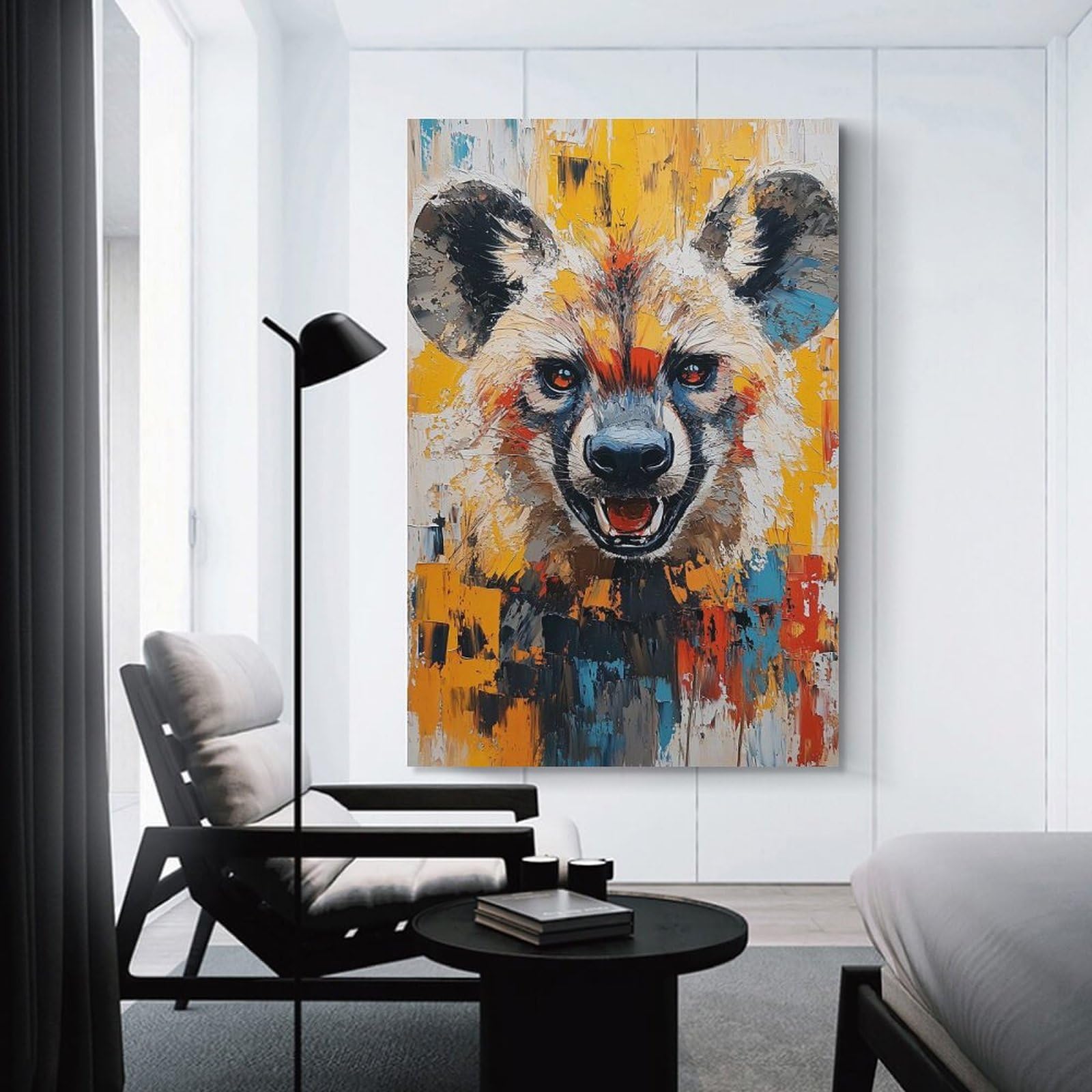 Junmoney Hyena Portrait Painting Canvas Wall Picture 08x12inch(20x30cm), for Entryway, Lounge Links Or Small Walls, Decorative Canvas Styling for Entry Areas