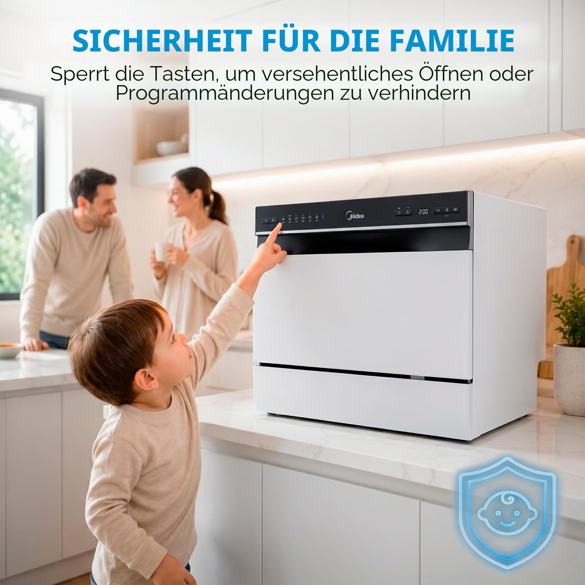 Midea Kleiner Geschirrspüler, Weiß, 55 cm, für 6 Personen, kompakt und tragbar, ohne Installation, Spülmaschine mit App Control, 6 Programme, antibakterieller Filter 49 dB, neues Modell