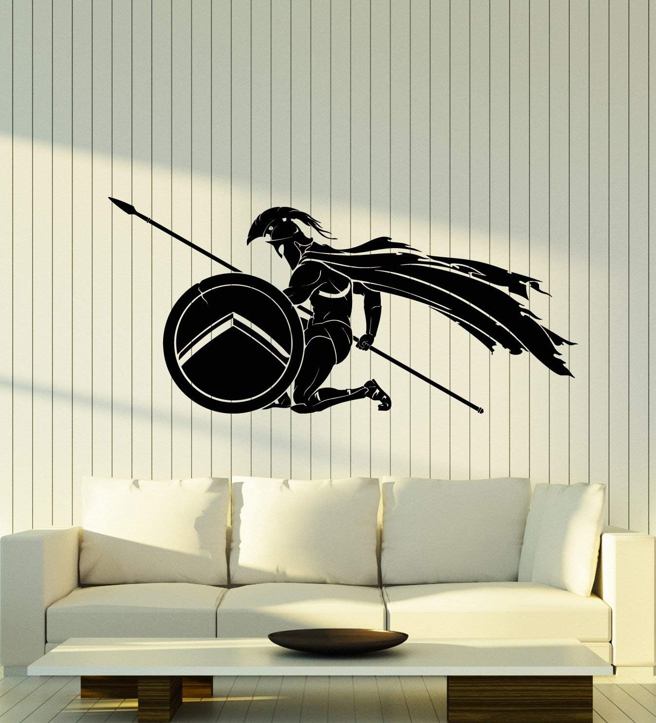 Vinyl Wall Decal Spartan Greek Warrior with Shield Helmet