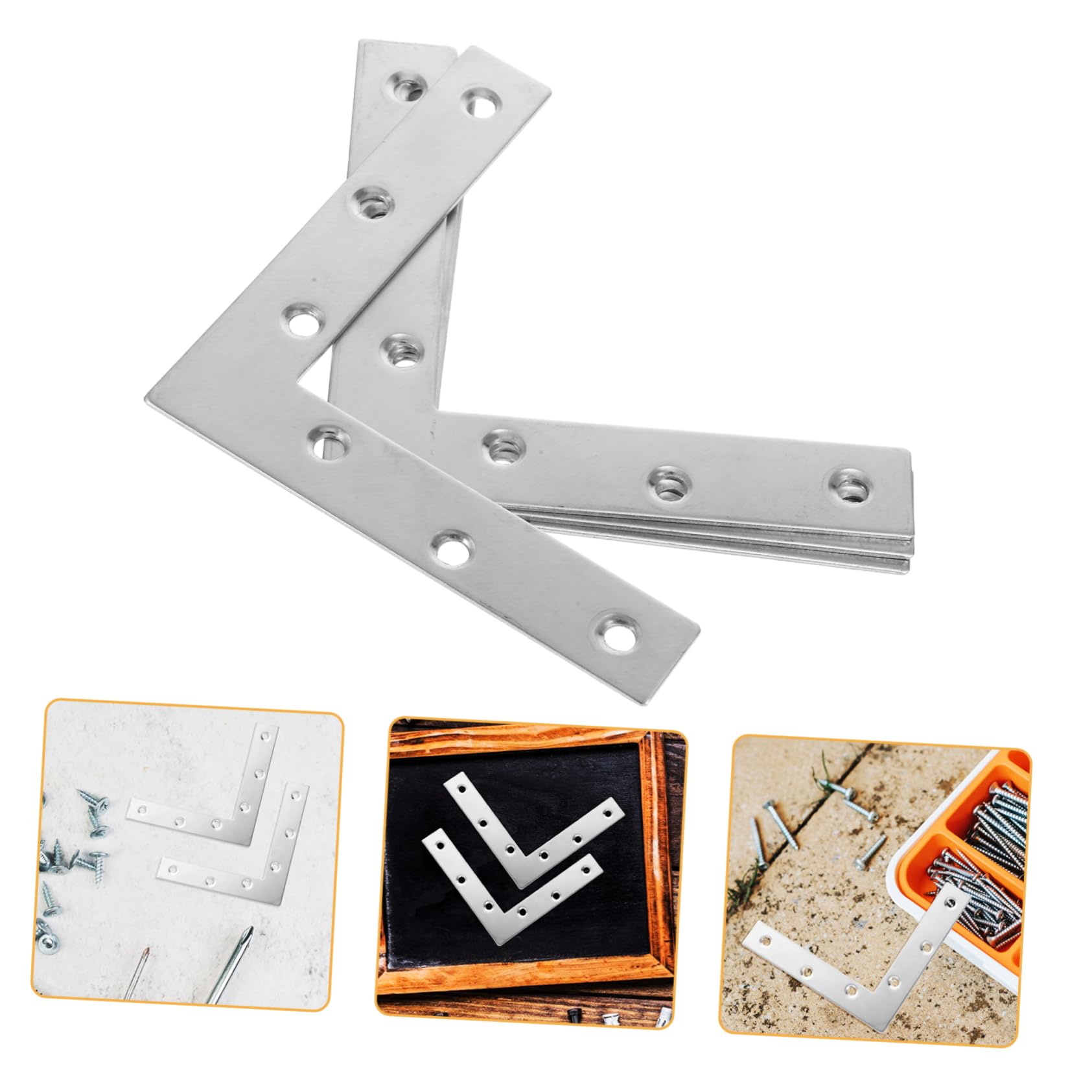 FUNOMOCYA 4pcs Corner Connector Stainless Steel l Bracket Corner Brackets for Wood Straight Bracket Corner Brace Stainless Steel Bracket Flat Metal Plates Flat Bracket Metal Brackets Silver