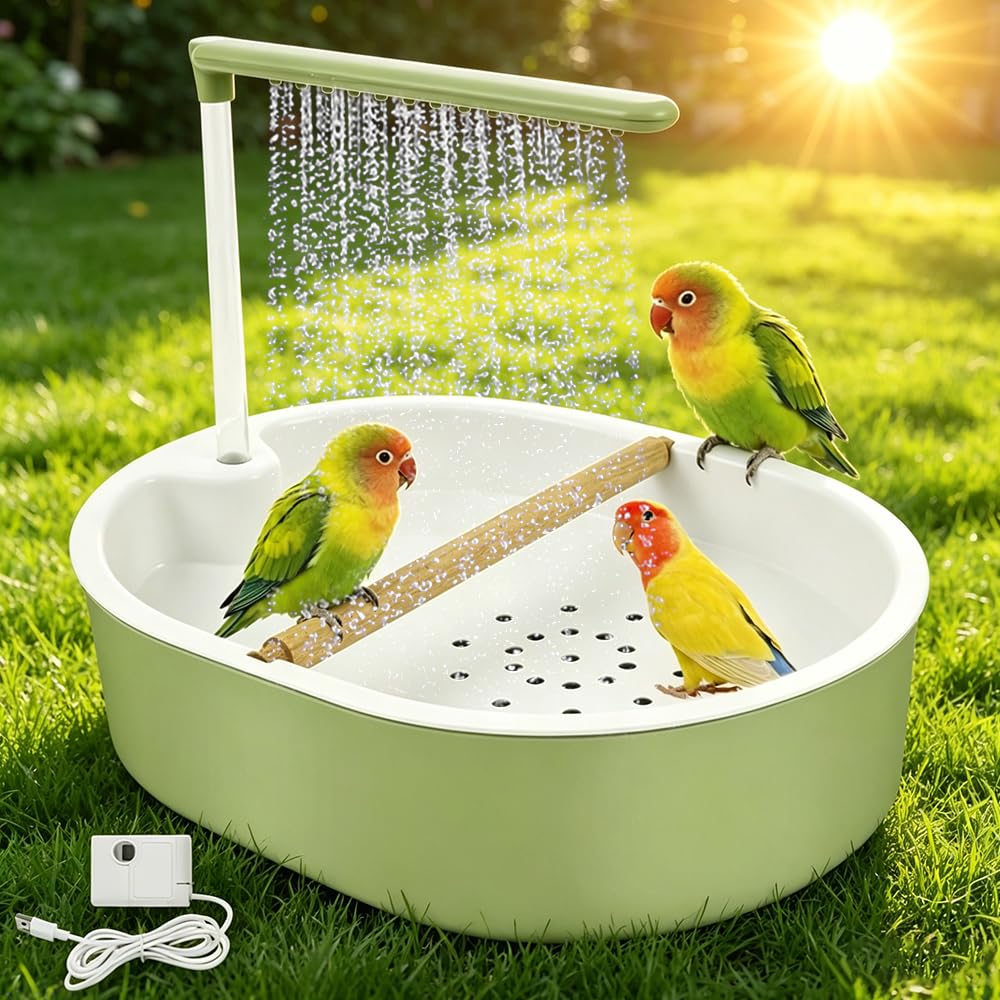 KBIBCK Bird Bath Tub, Automatic Bird Shower Bath with Multiple Faucets, Parrot Shower Baths, USB Electric Pet Water Cycle BathTub, BirdShowers Bathing Tub for Cockatiel Parrot Small Medium Birds(Oval)